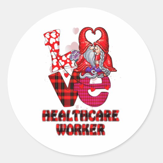Love Gnome Healthcare Worker Valentines Day Heart  Ronde Sticker (Voorkant)