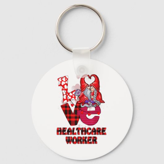 Love Gnome Healthcare Worker Valentines Day Heart Sleutelhanger (Voorkant)