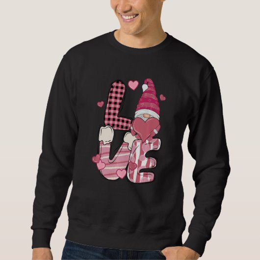 Love Gnome Holding Heart Buffalo Plaid Happy Valen Trui (Voorkant)