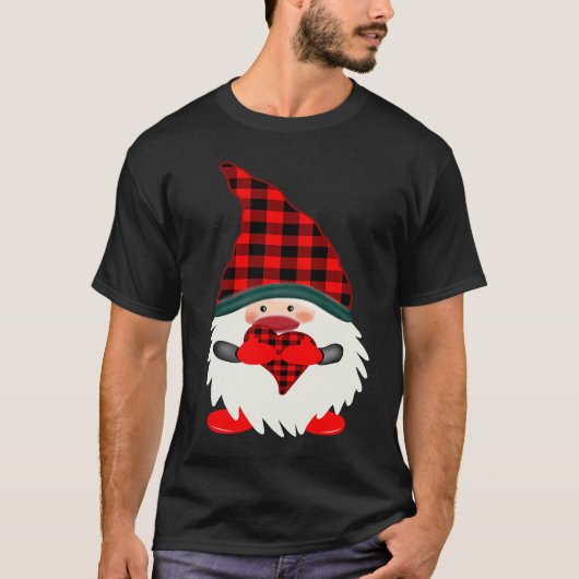 Love Gnome In A Red Buffalo Plaid Hat Christmas Va T-shirt (Voorkant)