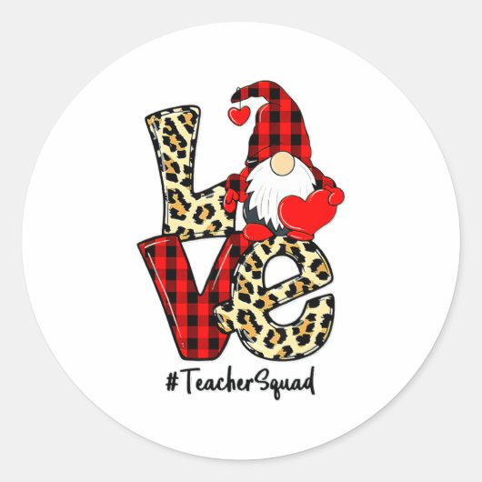 Love Gnome Teacher Squad Happy Valentine Gnome Tea Ronde Sticker (Voorkant)