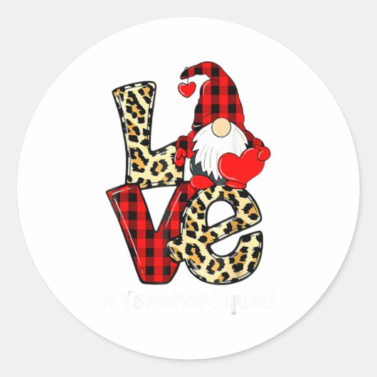 Love Gnome Teacher Squad Valentines Day Teacher St Ronde Sticker (Voorkant)