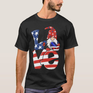 Love Gnome USA Flag 4 juli T-shirt