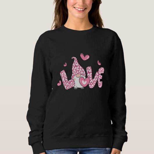Love Gnome Valentine Day Pink Leopard Heart Matchi Trui (Voorkant)