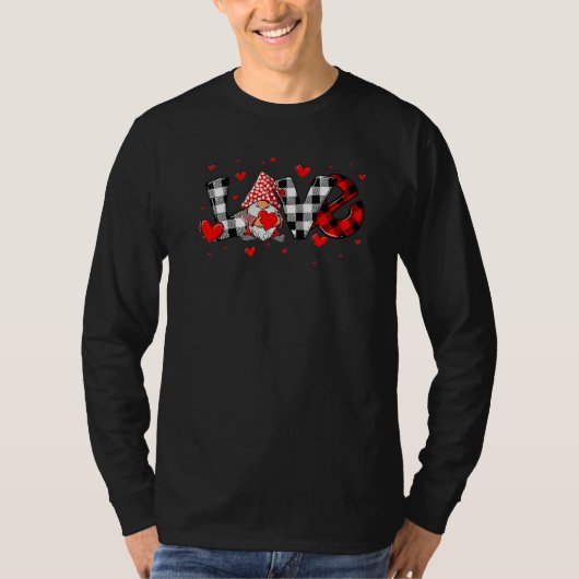Love Gnome Valentines Day Buffalo Plaid Gnome Hear T-shirt (Voorkant)