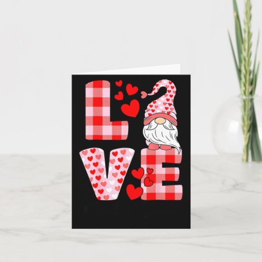 Love Gnome Valentines Day Red Buffalo Plaid Leopar Kaart (Voorkant)