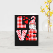 Love Gnome Valentines Day Red Buffalo Plaid Leopar Kaart (Gele Bloem)