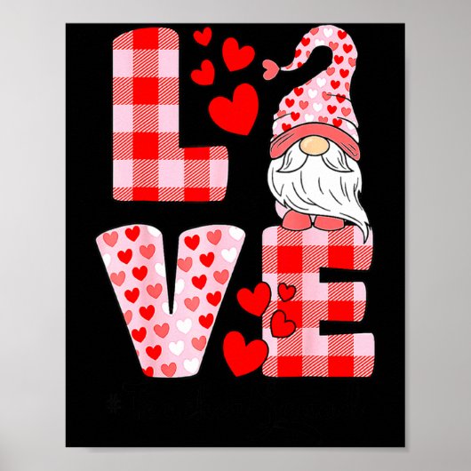 Love Gnome Valentines Day Red Buffalo Plaid Leopar Poster (Voorkant)