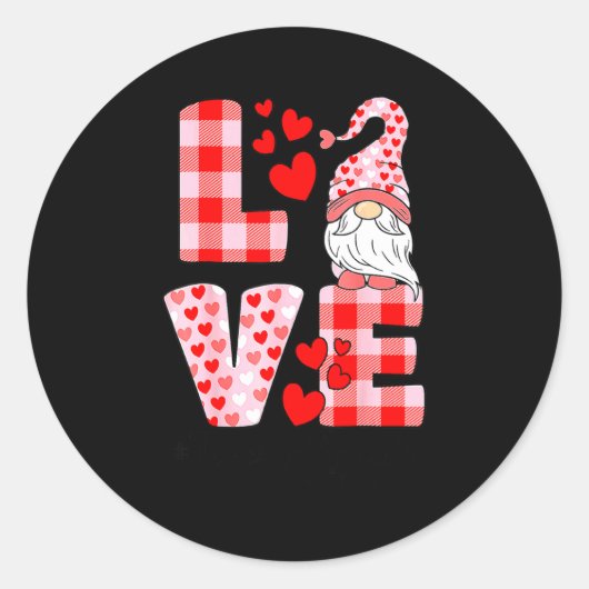 Love Gnome Valentines Day Red Buffalo Plaid Leopar Ronde Sticker (Voorkant)