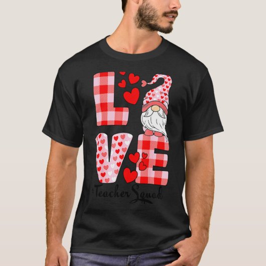 Love Gnome Valentines Day Red Buffalo Plaid Leopar T-shirt (Voorkant)