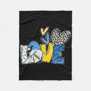 Love Gnomen Blue Yellow Ribbon Down Syndroom Aware Fleece Deken