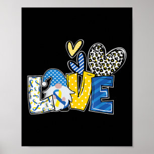 Love Gnomen Blue Yellow Ribbon Down Syndroom Aware Poster