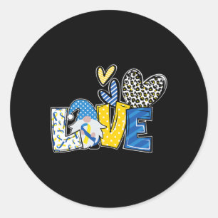 Love Gnomen Blue Yellow Ribbon Down Syndroom Aware Ronde Sticker