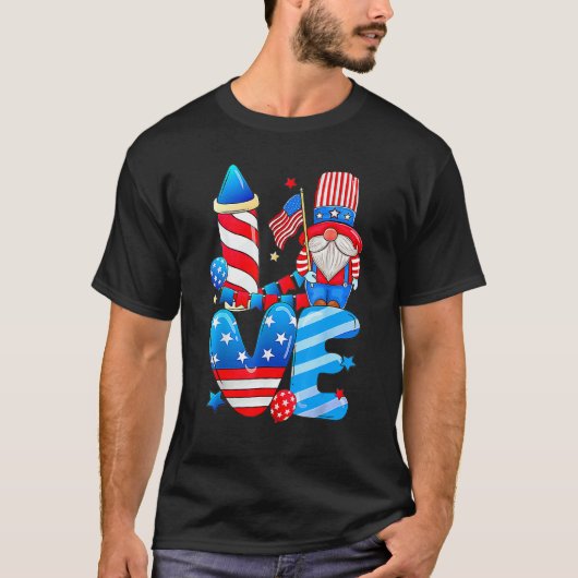 Love Gnomes 4th of July Amerikaanse vlag Patriotti T-shirt (Voorkant)