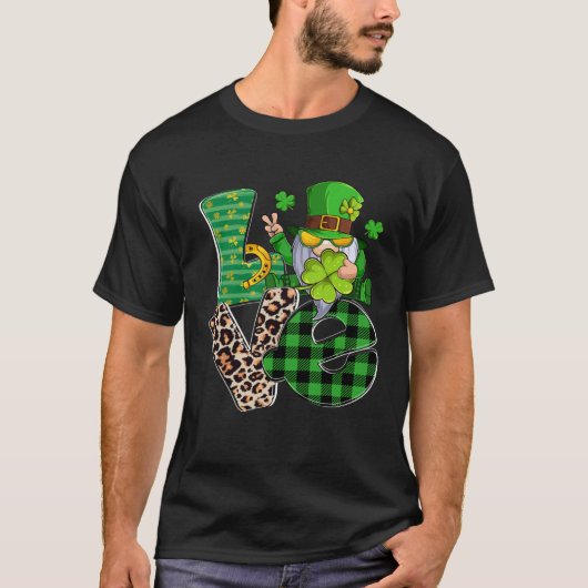 LOVE Gnomes Irish Shamrock Lucky St Patrick's Day  T-shirt (Voorkant)