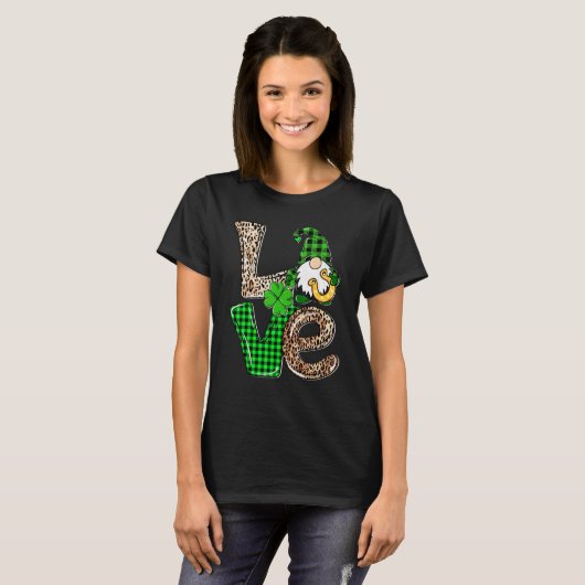 LOVE Gnomes Leopard Plaid Irish St Patricks Day Gi T-shirt (Voorkant volledig)