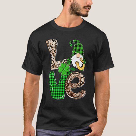 LOVE Gnomes Leopard Plaid Irish St Patricks Day Gi T-shirt (Voorkant)