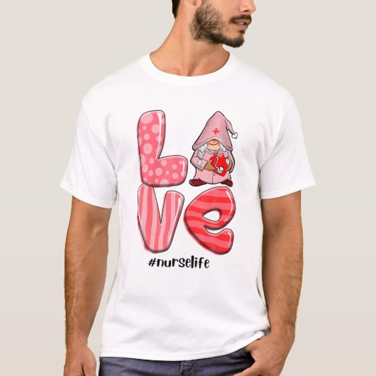 Love Gnomes Nurse Valentijn Hearts Stethoscoop Scr T-shirt (Voorkant)