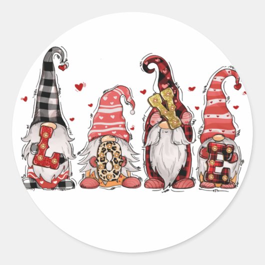 Love Gnomes Valentijnsdag Ronde Sticker (Voorkant)