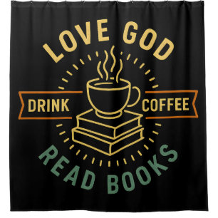 Love God Drink Koffie Lees boeken Liefhebbers Douchegordijn