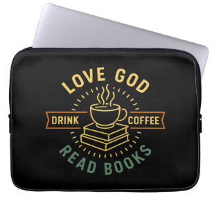 Love God Drink Koffie Lees boeken Liefhebbers  Laptop Sleeve