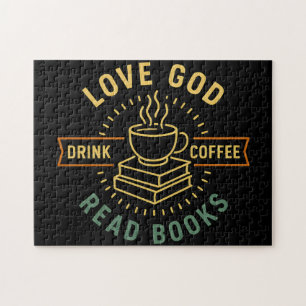 Love God Drink Koffie Lees boeken Liefhebbers Legpuzzel