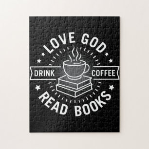 Love God Drink Koffie Lees boeken Liefhebbers Legpuzzel