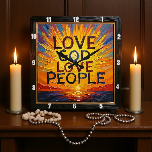 Love God Love People Sunset Art Vierkante Klok
