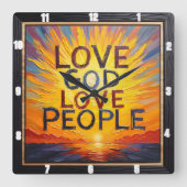 Love God Love People Sunset Art Vierkante Klok (Voorkant)