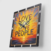 Love God Love People Sunset Art Vierkante Klok (Hoek)