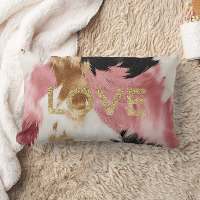 Love Gold Cream Roze Zwart Cowgirl Koeienhuid Kussen (Deken)