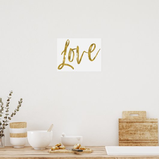 Love Gold Foil en White Inspirerend Word Poster (Keuken)