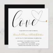 Love Gold Heart Black en White Modern Wedding Kaart (Voorkant / Achterkant)