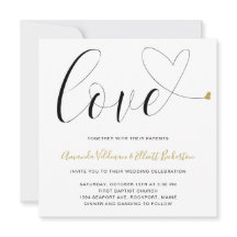 Love Gold Heart Black en White Modern Wedding