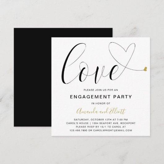 Love Gold Heart Modern Engagement Party Kaart (Voorkant / Achterkant)