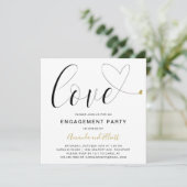 Love Gold Heart Modern Engagement Party Kaart (Staand voorkant)
