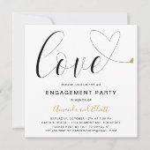 Love Gold Heart Modern Engagement Party Kaart (Voorkant)
