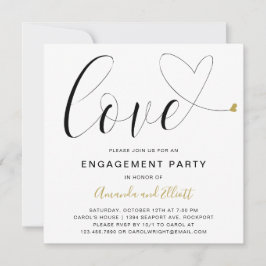 Love Gold Heart Modern Engagement Party Kaart
