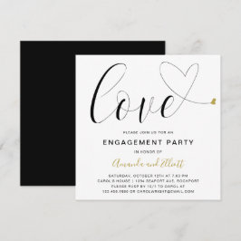 Love Gold Heart Modern Engagement Party Kaart