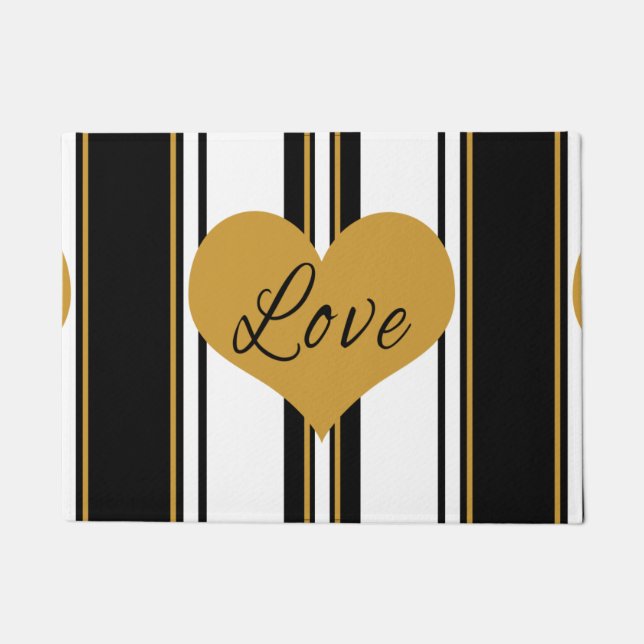 Love Gold Heart Striped Doormat Deurmat (Voorkant)