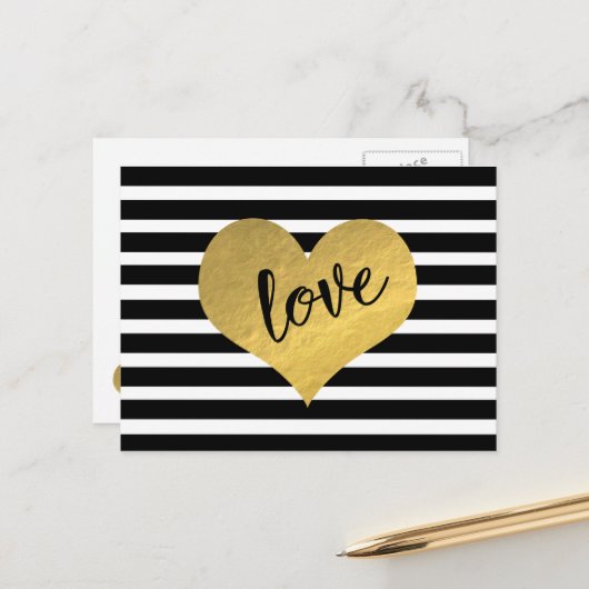 Love Gold Heart Stripes Briefkaart (Voorkant / Achterkant in situ)
