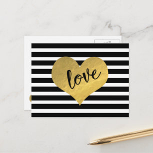 Love Gold Heart Stripes Briefkaart