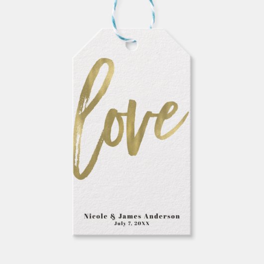 LOVE Gold Modern Brush Typography Wedding Cadeaulabel (Voorkant)