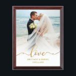 Love Gold Script Bride Groom Weduwfoto Plaque Troffee Gedenkplaat<br><div class="desc">Love Elegant Gold Script Bride Groom Weduwfoto</div>