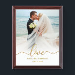 Love Gold Script Bride Groom Weduwfoto Plaque Troffee Gedenkplaat<br><div class="desc">Love Elegant Gold Script Bride Groom Weduwfoto</div>