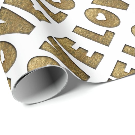 Love Gold Text Word Elegant Golden Decorative Cadeaupapier (Rol Hoek)