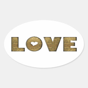 Love Gold Text Word Elegant Golden Decorative Ovale Sticker