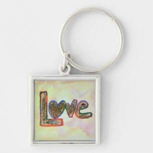 Love Golden Pastels Art Word Painting Sleutelhange Sleutelhanger