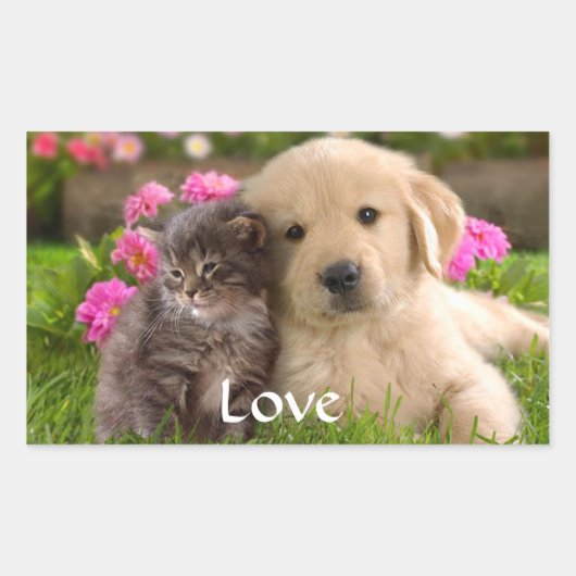 Love Golden Retriever Puppy and Kitten Stickers (Voorkant)
