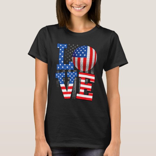 Love Golf Ball Amerikaanse vlag Verenigde Staten O T-shirt (Voorkant)